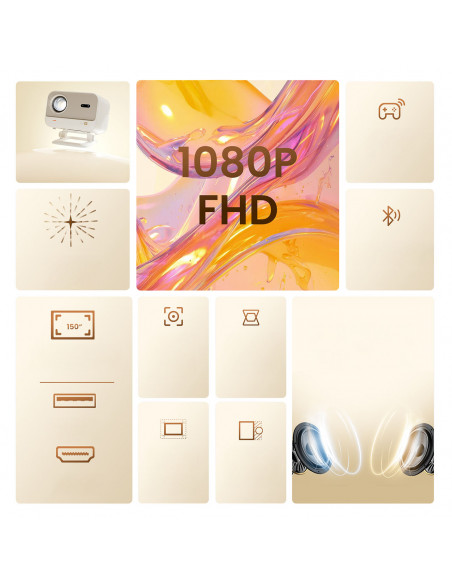 
„FullHD 1080p“ LCD multimedijos projektorius su „JBL WiFi L2 Plus“ garsiakalbiais – smėlio spalvos
