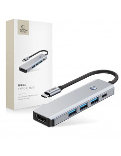 
5in1 šakotuvo adapteris USB-C PD USB-A HDMI 4K 60Hz 100W - pilkas
