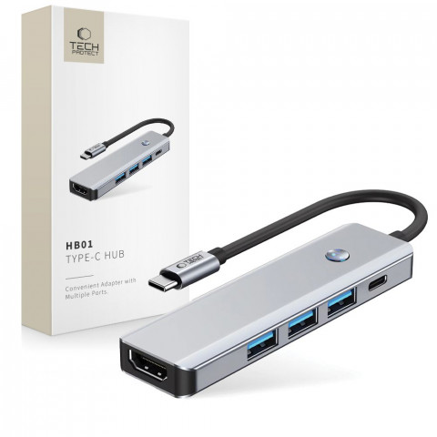 
5in1 šakotuvo adapteris USB-C PD USB-A HDMI 4K 60Hz 100W - pilkas
