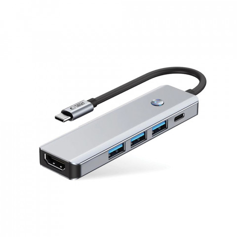 
5in1 šakotuvo adapteris USB-C PD USB-A HDMI 4K 60Hz 100W - pilkas
