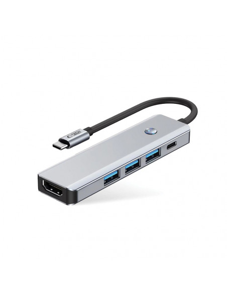 
5in1 šakotuvo adapteris USB-C PD USB-A HDMI 4K 60Hz 100W - pilkas
