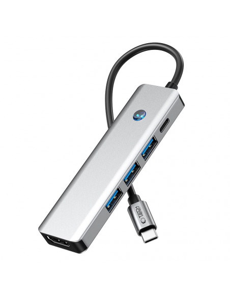 
5in1 šakotuvo adapteris USB-C PD USB-A HDMI 4K 60Hz 100W - pilkas
