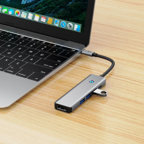 
5in1 šakotuvo adapteris USB-C PD USB-A HDMI 4K 60Hz 100W - pilkas
