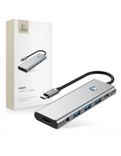 
9in1 šakotuvo adapteris USB-C USB-A HDMI SD TF PD 100W mini lizdas 3.5 4K 60Hz - pilkas
