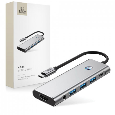 
9in1 šakotuvo adapteris USB-C USB-A HDMI SD TF PD 100W mini lizdas 3.5 4K 60Hz - pilkas
