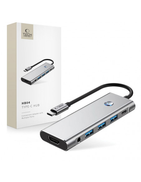 
9in1 šakotuvo adapteris USB-C USB-A HDMI SD TF PD 100W mini lizdas 3.5 4K 60Hz - pilkas
