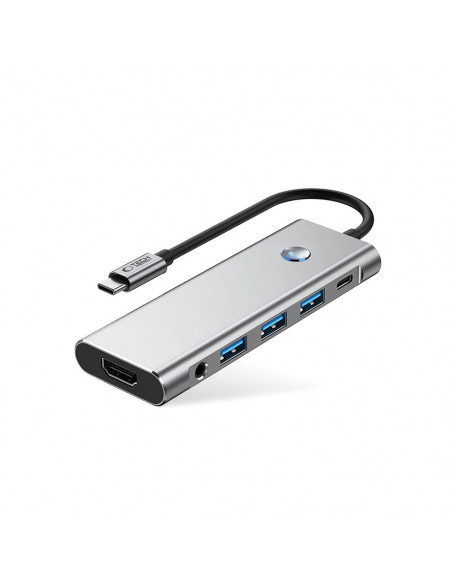 
9in1 šakotuvo adapteris USB-C USB-A HDMI SD TF PD 100W mini lizdas 3.5 4K 60Hz - pilkas
