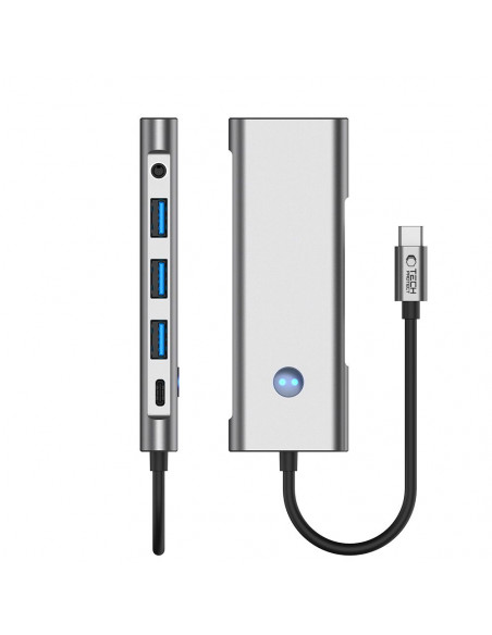 
9in1 šakotuvo adapteris USB-C USB-A HDMI SD TF PD 100W mini lizdas 3.5 4K 60Hz - pilkas
