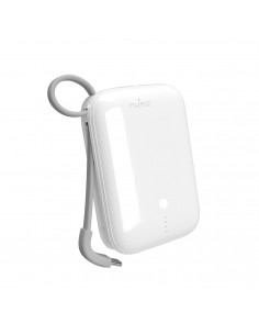 
10000mAh nešiojamas įkroviklis USB-A ir USB-C su integruotu laidu – baltas
