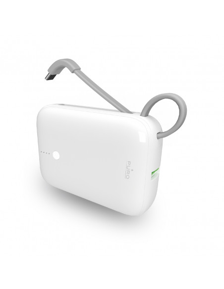 
10000mAh nešiojamas įkroviklis USB-A ir USB-C su integruotu laidu – baltas
