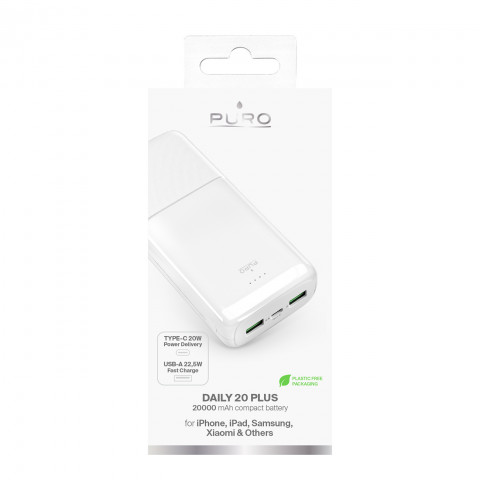 
20000mAh USB-A USB-C PD AFC 22.5W nešiojama baterija – balta
