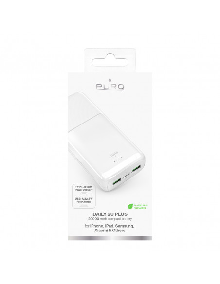 
20000mAh USB-A USB-C PD AFC 22.5W nešiojama baterija – balta
