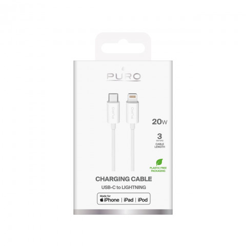 
USB-C – iPhone Lightning TPE 20W 3m laidas – baltas
