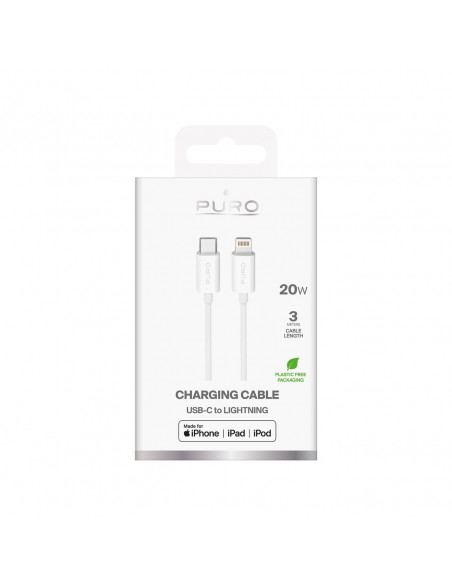 
USB-C – iPhone Lightning TPE 20W 3m laidas – baltas
