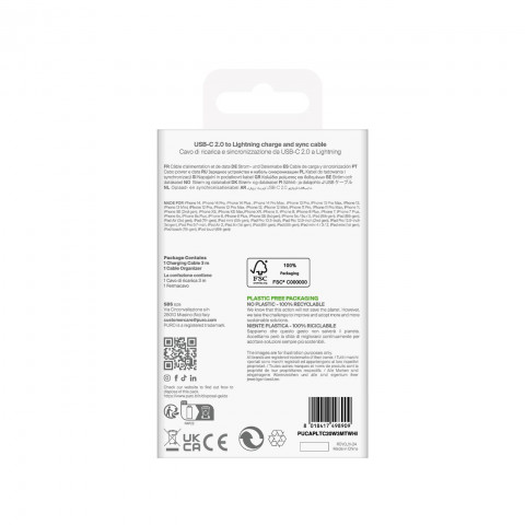 
USB-C – iPhone Lightning TPE 20W 3m laidas – baltas
