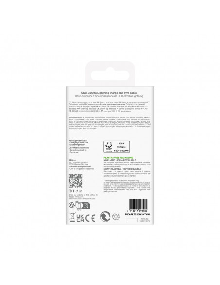 
USB-C – iPhone Lightning TPE 20W 3m laidas – baltas
