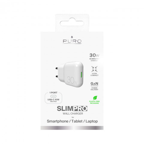 
USB-C GaN 30W sieninis įkroviklis – baltas
