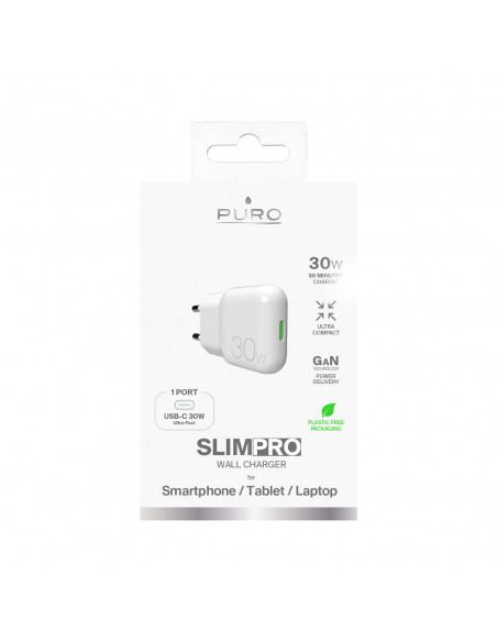 
USB-C GaN 30W sieninis įkroviklis – baltas
