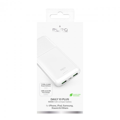 
Nešiojamoji baterija 10000mAh USBA USB-C 22.5W - balta
