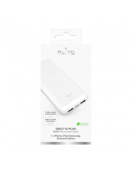 
Nešiojamoji baterija 10000mAh USBA USB-C 22.5W - balta
