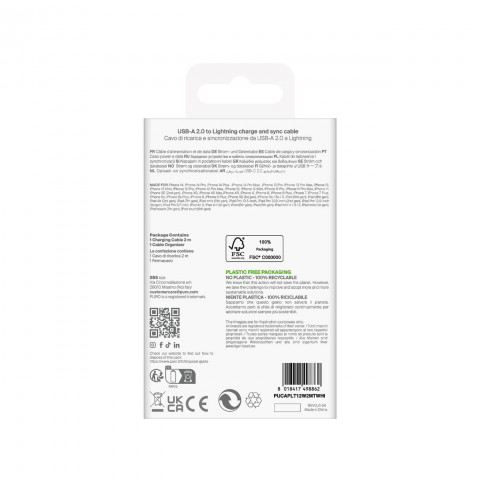 
USB-A - iPhone Lightning TPE 12W 2m laidas - baltas
