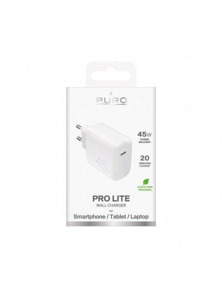 
Kompaktiškas USB-C 45W sieninis įkroviklis – baltas
