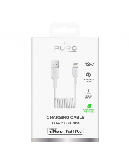 
Spiralinis kabelis USB-A - iPhone Lightning 12W 1m - baltas
