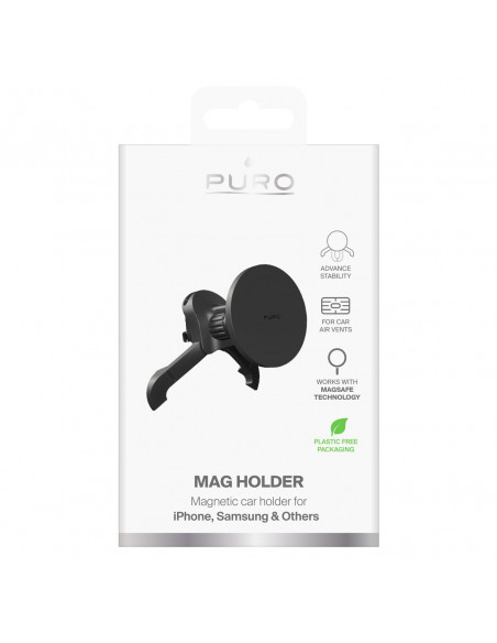 
Magnetinis automobilinis išmaniojo telefono laikiklis su reguliuojamomis grotelėmis, „MagSafe“ – juodas
