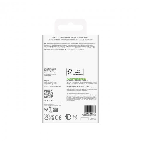 
USB-C TPE 25W 3m kabelis – baltas
