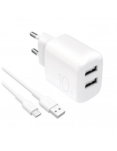 
2x USB-A PROLITE 10W sieninis įkroviklis su 1,2 m USB-A - USB-C laidu - baltas
