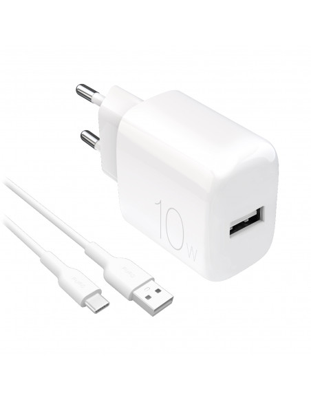 
PROLITE 10W USB-A sieninis įkroviklis su 1,2 m USB-A - USB-C laidu - baltas
