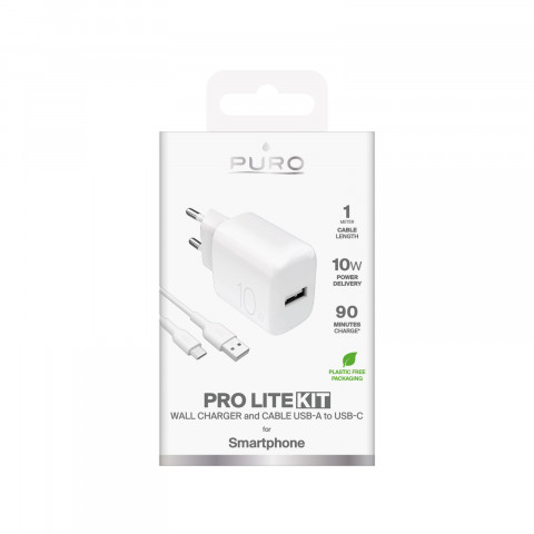 
PROLITE 10W USB-A sieninis įkroviklis su 1,2 m USB-A - USB-C laidu - baltas
