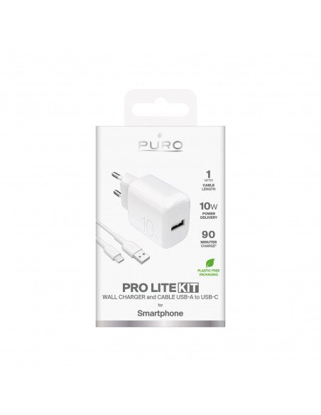 
PROLITE 10W USB-A sieninis įkroviklis su 1,2 m USB-A - USB-C laidu - baltas
