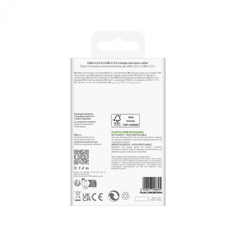 
USB-A - USB-C 10W TPE 2m kabelis - baltas
