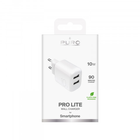 
2x USB-A PROLITE 10W sieninis įkroviklis - baltas
