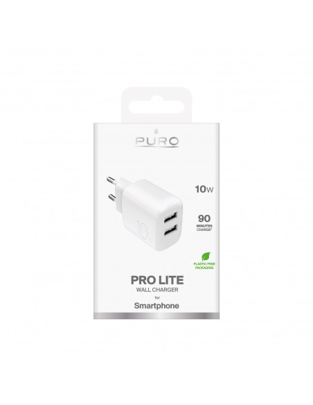 
2x USB-A PROLITE 10W sieninis įkroviklis - baltas
