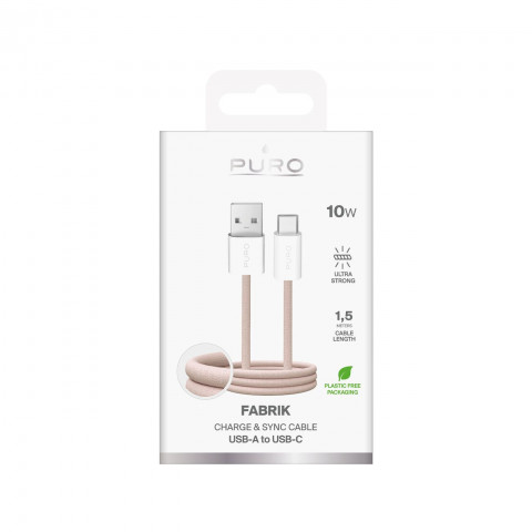 
„Fabrik“ 10 W 1,5 m pintas USB-A - USB-C laidas – smėlio spalvos

