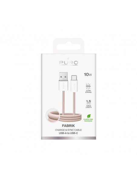 
„Fabrik“ 10 W 1,5 m pintas USB-A - USB-C laidas – smėlio spalvos
