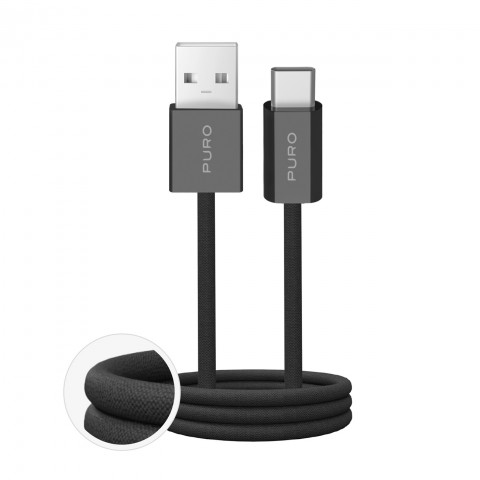 
„Fabrik 2.0“ 10 W 1,5 m pintas USB-A - USB-C laidas – juodas
