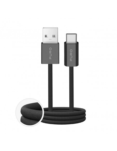 
„Fabrik 2.0“ 10 W 1,5 m pintas USB-A - USB-C laidas – juodas
