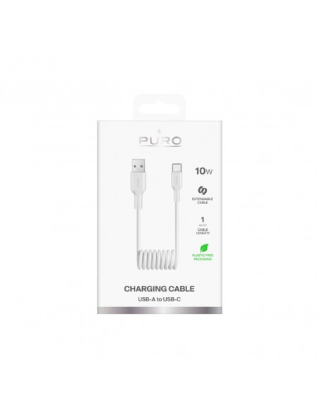 
Spiralinis kabelis USB-A - USB-C 10W 1m - baltas
