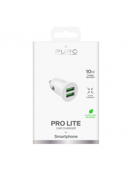 
2x USB-A Pro Lite 10W automobilinis įkroviklis – baltas

