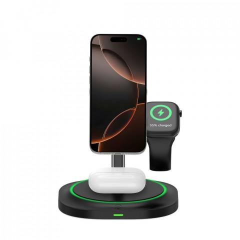 
3 viename indukcinis įkroviklis išmaniesiems telefonams, išmaniesiems laikrodžiams ir ausinėms. Magnetinis „MagSafe“ – ...