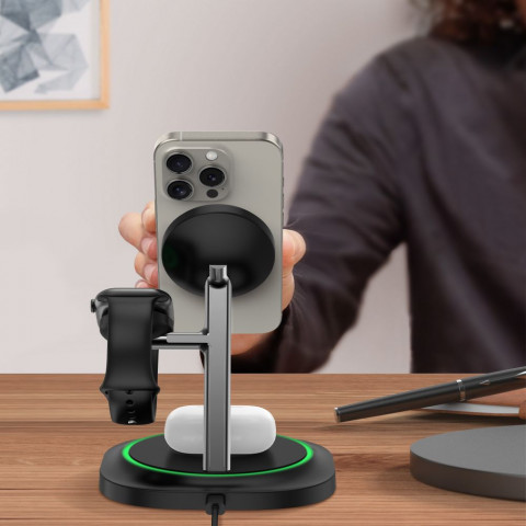 
3 viename indukcinis įkroviklis išmaniesiems telefonams, išmaniesiems laikrodžiams ir ausinėms. Magnetinis „MagSafe“ – ...