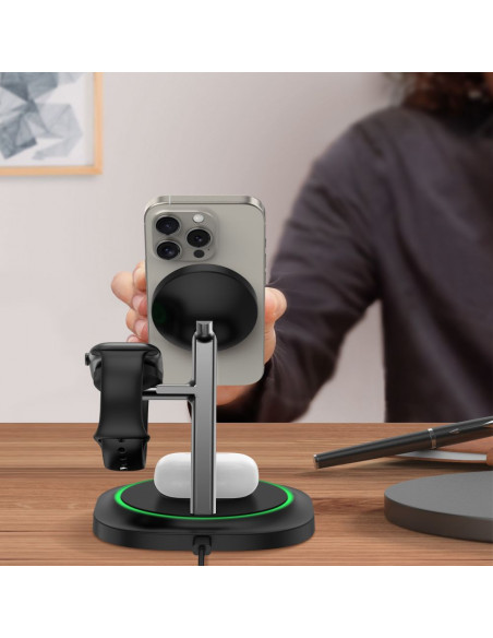 
3 viename indukcinis įkroviklis išmaniesiems telefonams, išmaniesiems laikrodžiams ir ausinėms. Magnetinis „MagSafe“ – ...