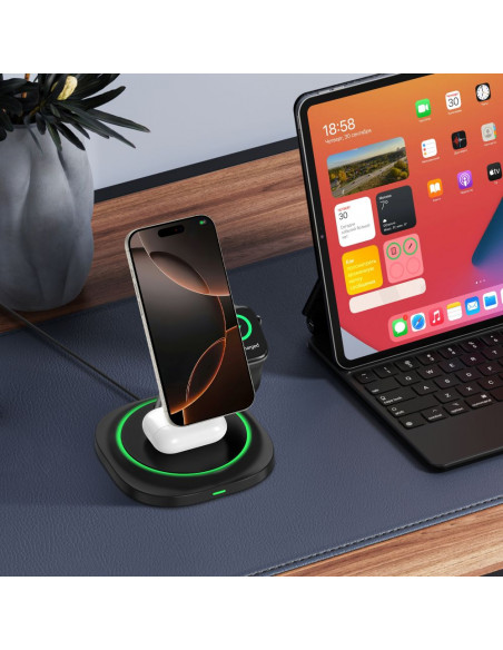 
3 viename indukcinis įkroviklis išmaniesiems telefonams, išmaniesiems laikrodžiams ir ausinėms. Magnetinis „MagSafe“ – ...