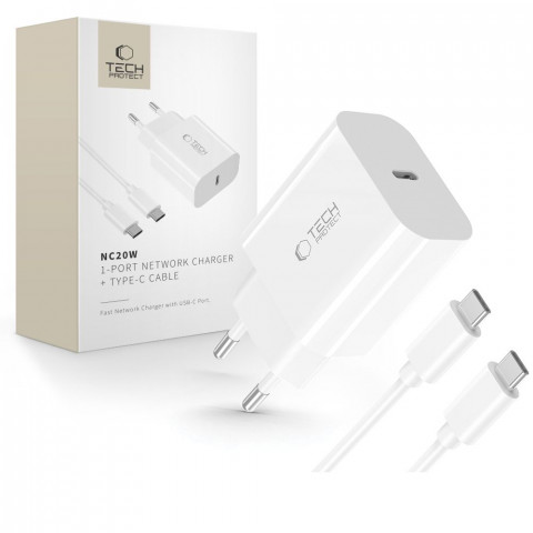 
USB-C sieninis įkroviklis su USB-C PD 20W laidu – baltas
