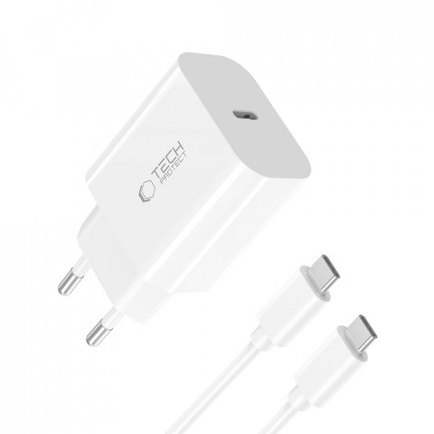 
USB-C sieninis įkroviklis su USB-C PD 20W laidu – baltas
