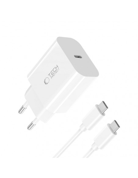 
USB-C sieninis įkroviklis su USB-C PD 20W laidu – baltas
