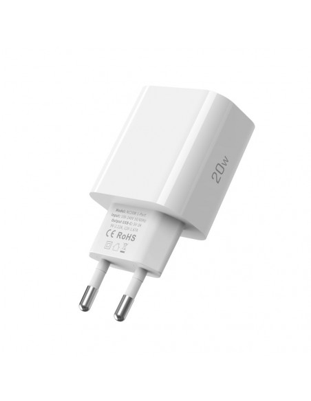 
USB-C sieninis įkroviklis su USB-C PD 20W laidu – baltas
